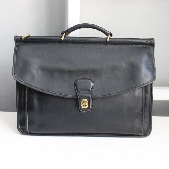 Coach Leatherware VTG Black Turn Lock Beekman Computer Bag Briefcase USA 5266 - Picture 1 of 8